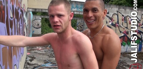 Martin Claus and Rod Malek bang outdoors